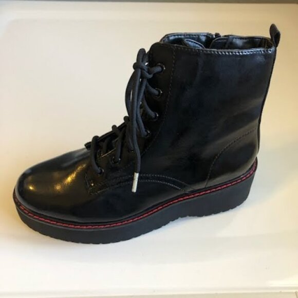 NWT COOL PLANET Steve Madden Kreed Black Patent Lace-Up Combat Boot 7.5 - Picture 4 of 7